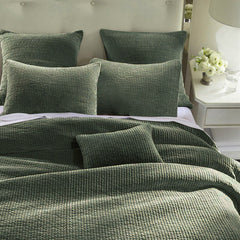 Stonewashed Cotton Velvet Quilt Set, King, Fern Green, 3PC