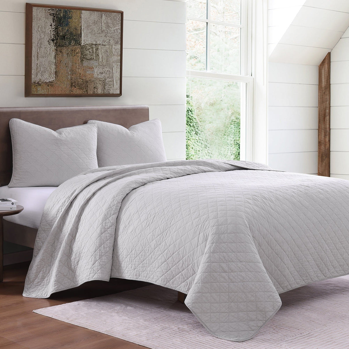Cotton Comfort Quilt Set, King, Gray, 3PC