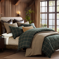 Windowpane Plaid Duvet Cover Set, Super King, Hunter Green, 3PC