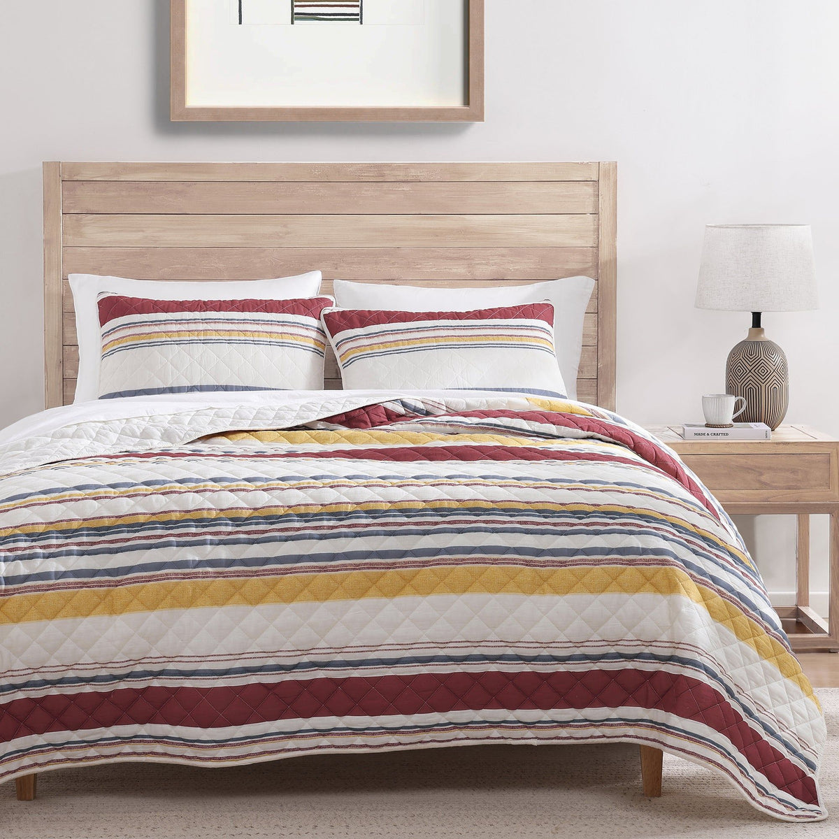 Mystic Stripe Cotton Gauze Quilt Set, Full/Queen, Merlot, 3PC