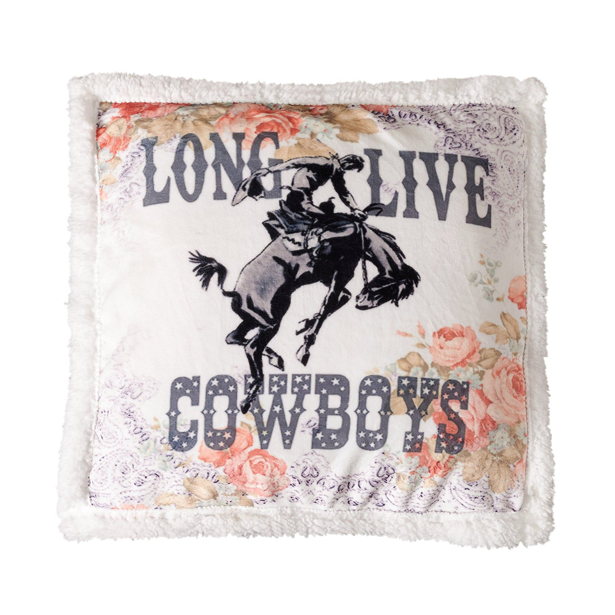 Rodeo Revival Campfire Sherpa Pillow, 18" x 18", Long Live Cowboys, 1PC