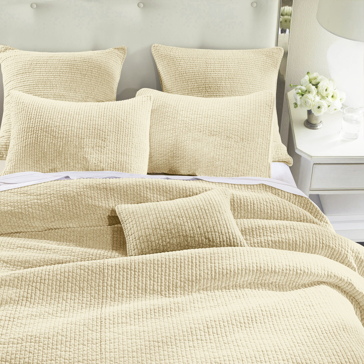 Stonewashed Cotton Velvet Quilt Set, King, Light Tan, 3PC