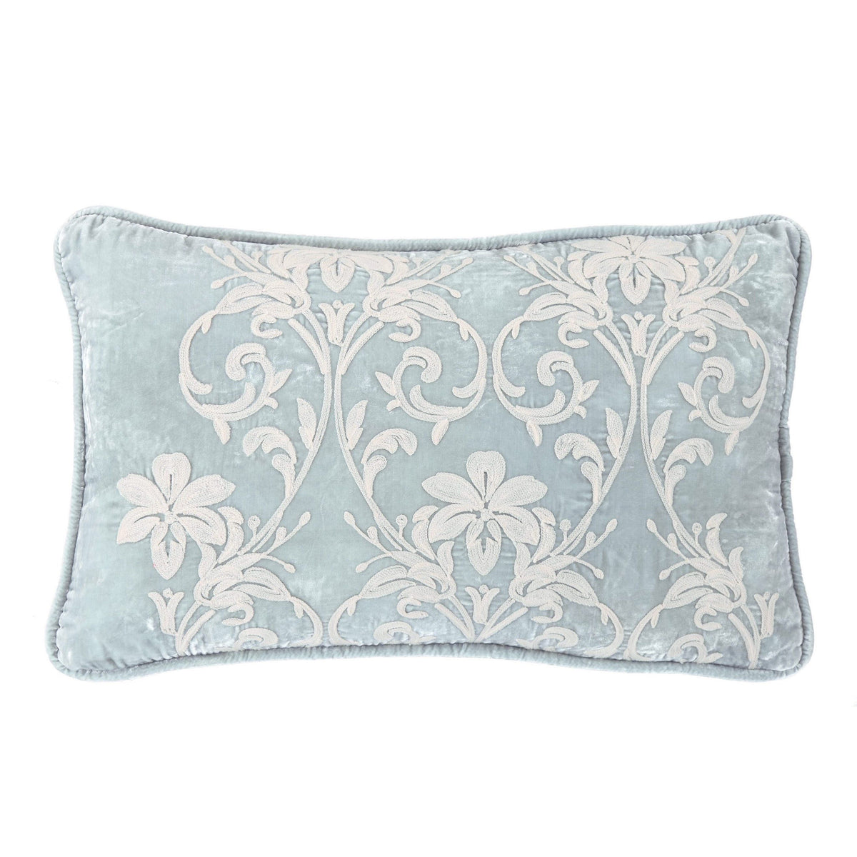 Belle Floral Embroidered Velvet Lumbar Pillow, 16" x 26", 1PC