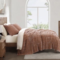 Stella Faux Silk Double Box Stitch Quilt Set, Queen, Dusty Rose, 3PC