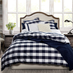 Camille Buffalo Check Comforter Set, Super Queen, Navy, 3PC