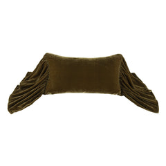 Stella Faux Silk Velvet Long Ruffled Pillow, 14" x 26", Green Ochre, 1PC