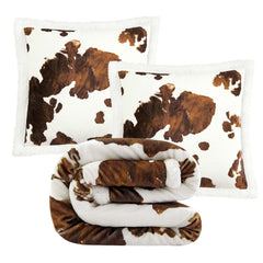 Elsa Cowhide Campfire Sherpa Throw Set, Brown, 3PC