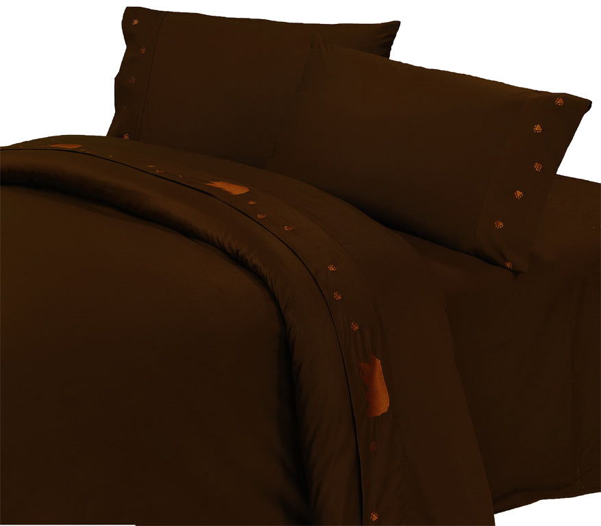 350TC Bear Embroidery Sheet Set, King, Chocolate
