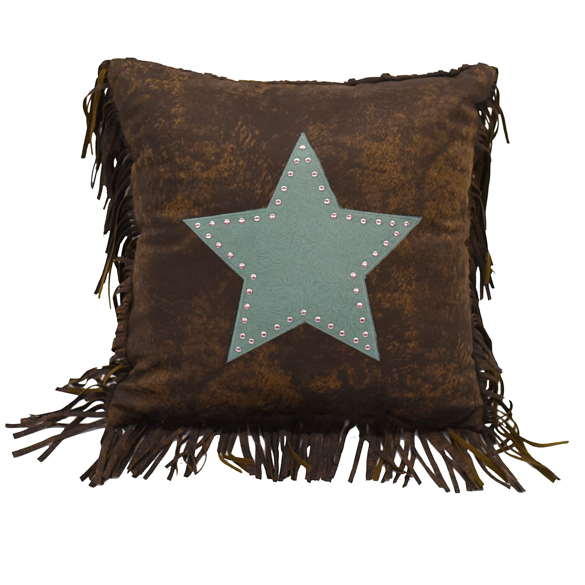 Cheyenne Fringed Star Throw Pillow, 18" x 18", Turquoise, 1PC