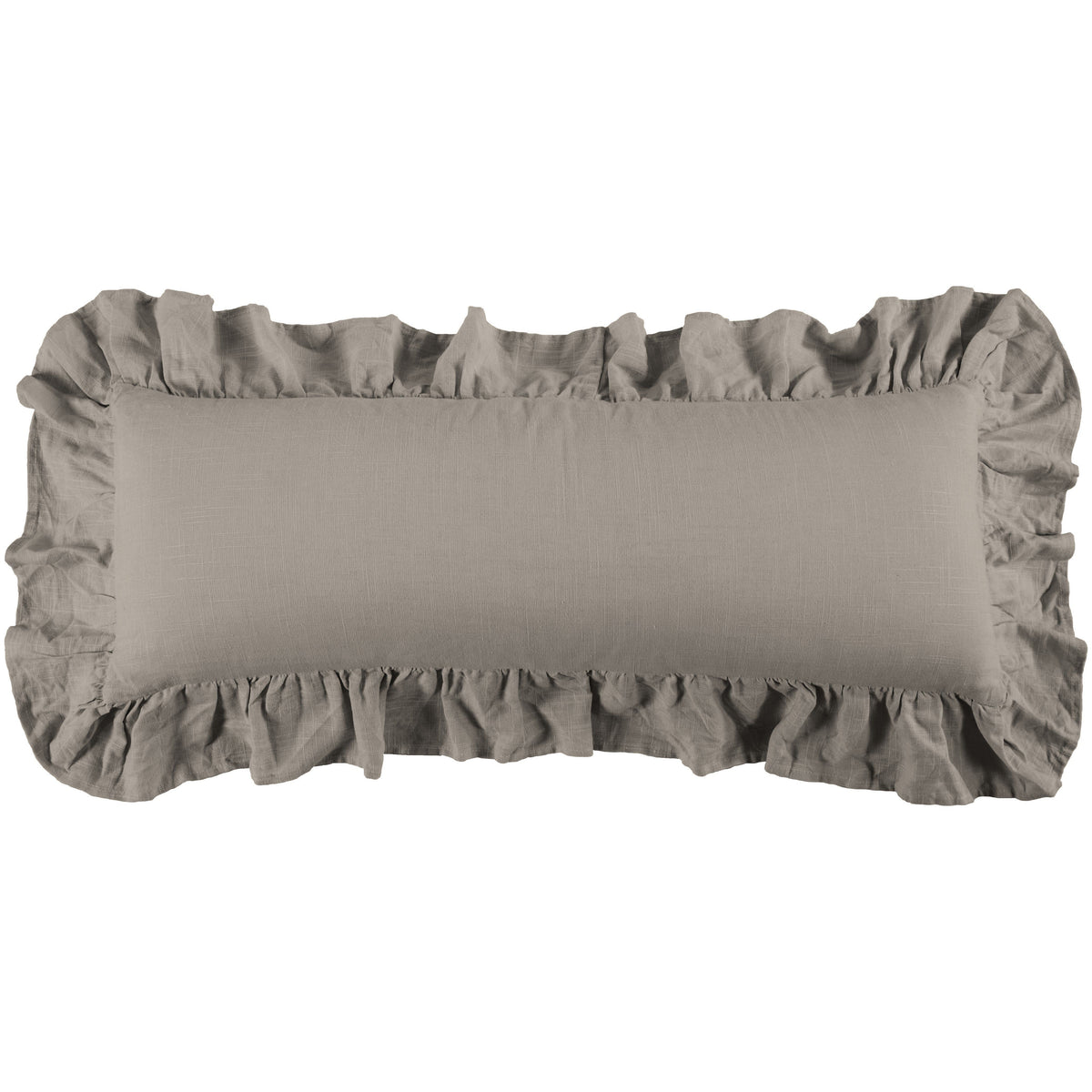 Luna Washed Linen Ruffled Lumbar Pillow, 14" x 36", Taupe, 1PC