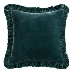 Stella Faux Silk Velvet Ruffled Euro Sham, 27" x 27", Storm Blue, 1PC