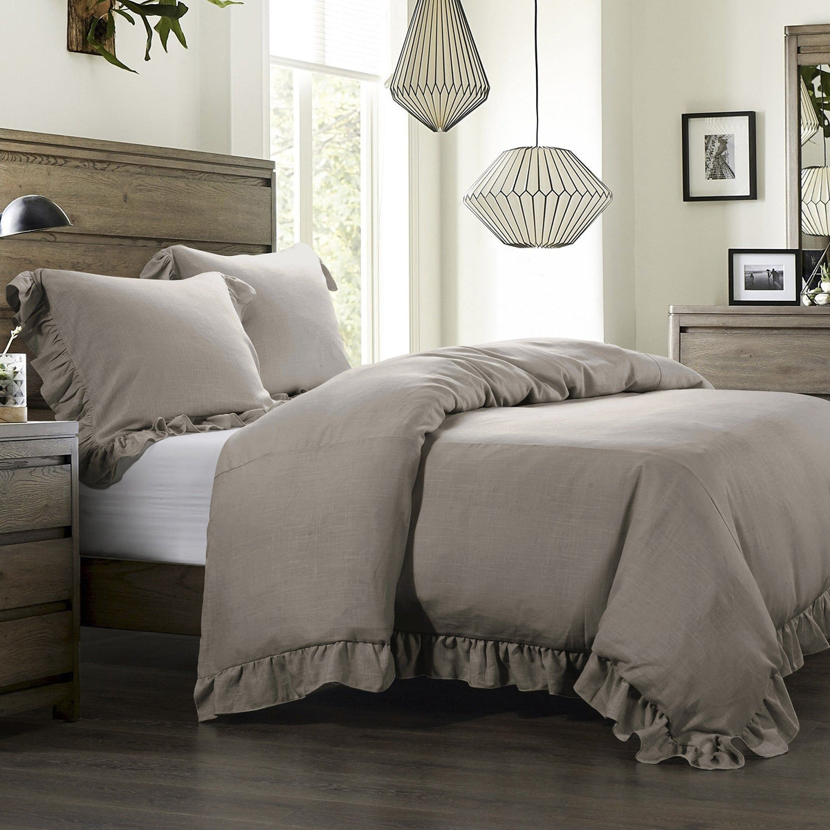 Lily Washed Linen Comforter Set, Super Queen, Taupe, 3PC