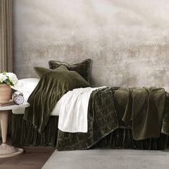 Stella Faux Silk Double Box Stitch Quilt Set, Queen, Fern Green, 3PC