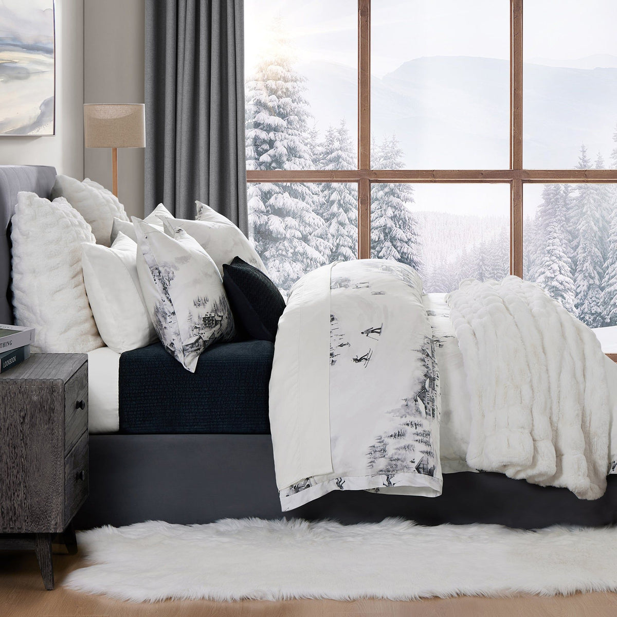 Ski Toile Lyocell Comforter Set, Super Queen, Gray, 3PC