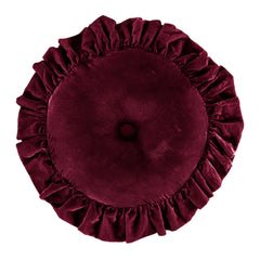 Stella Faux Silk Velvet Ruffled Round Pillow, 18", Garnet Red, 1PC