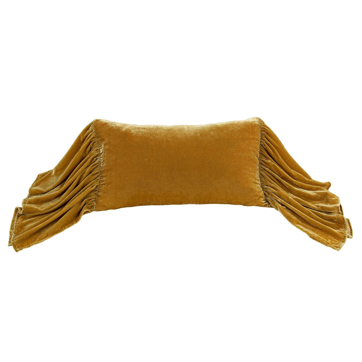 Stella Faux Silk Velvet Long Ruffled Pillow, 14" x 26", Saffron, 1PC