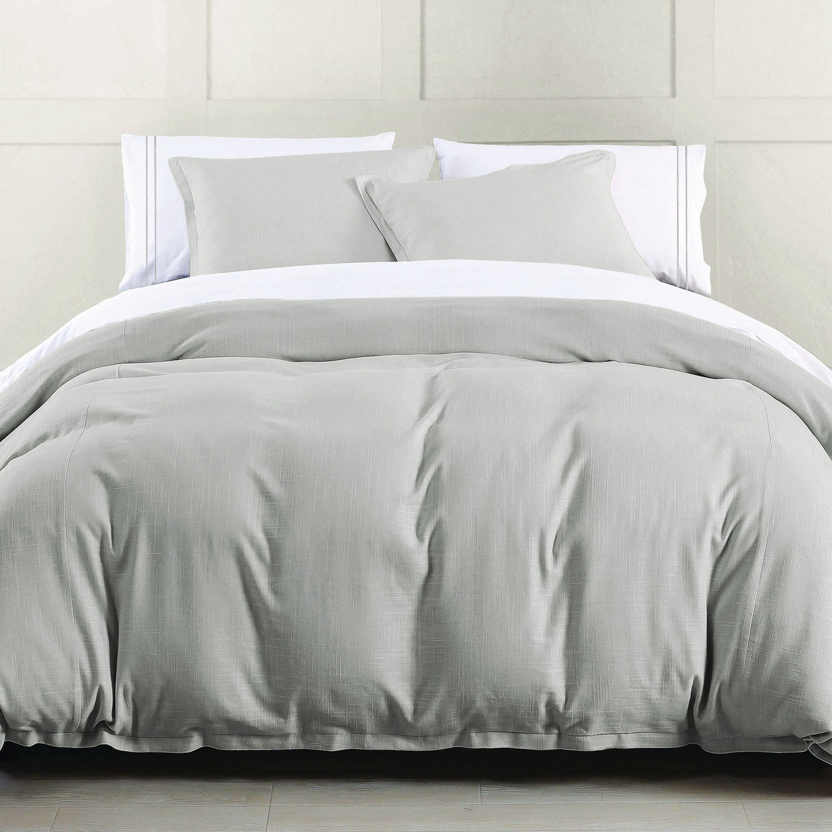 Hera Washed Linen Flange Comforter Set, Super Queen, Light Gray, 3PC
