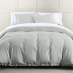 Hera Washed Linen Flange Comforter Set, Super Queen, Light Gray, 3PC