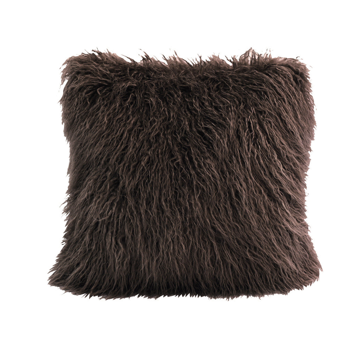Mongolian Faux Fur Throw Pillow, 18" x 18", Chocolate, 1PC
