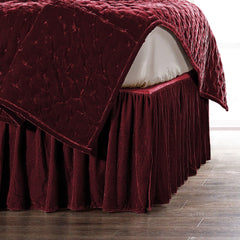 Stella Faux Silk Velvet Bed Skirt, King, Garnet Red, 1PC