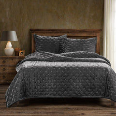 Stella Faux Silk Velvet Quilt Set, King, Dark Slate, 3PC