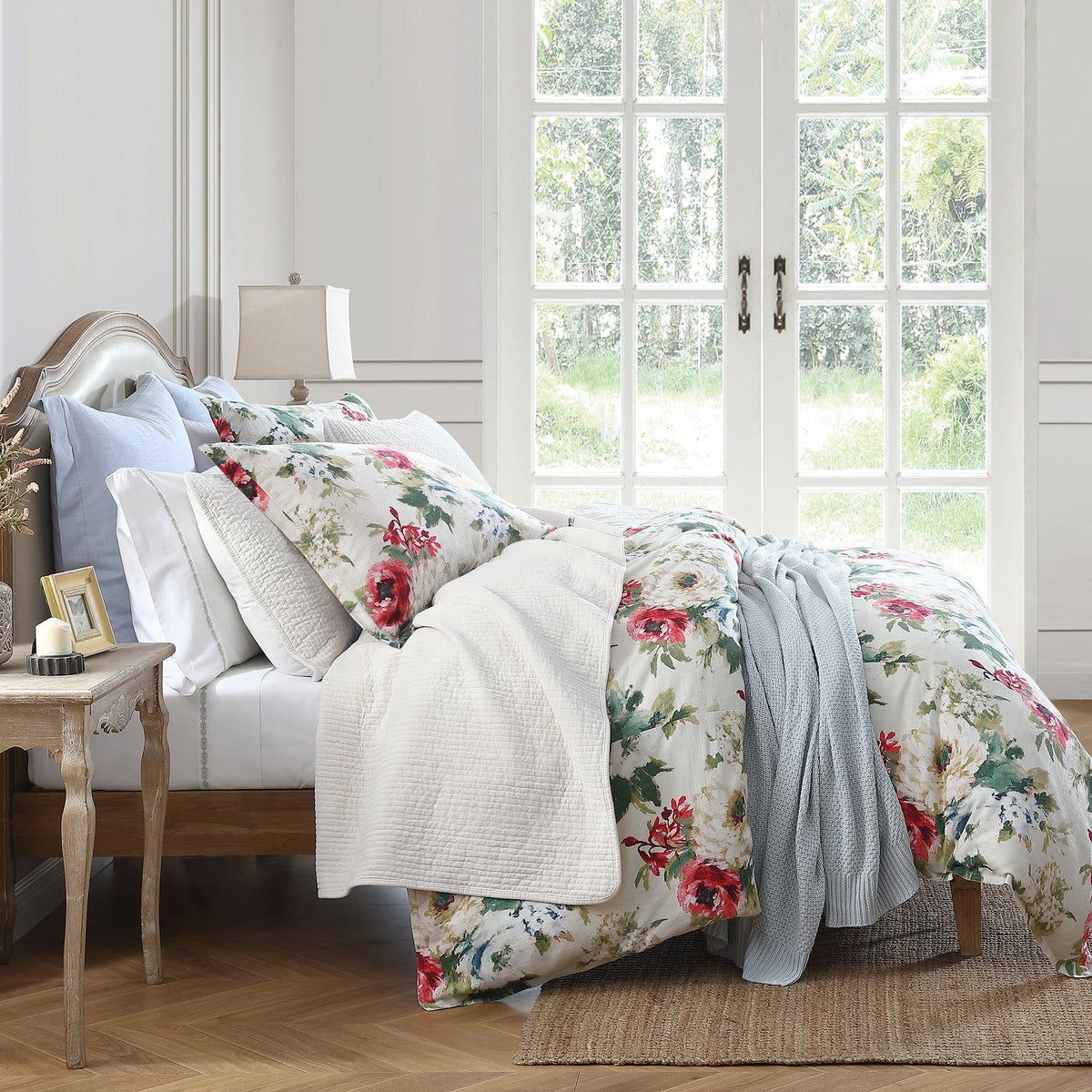 Peony Washed Linen Duvet Cover Set, Super Queen, Blossom, 3PC