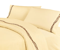 350TC Barbwire Embroidered Sheet Set, Twin, Cream, 3PC