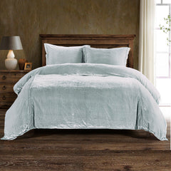 Stella Faux Silk Velvet Duvet Cover Set, King, Icy Blue, 3PC