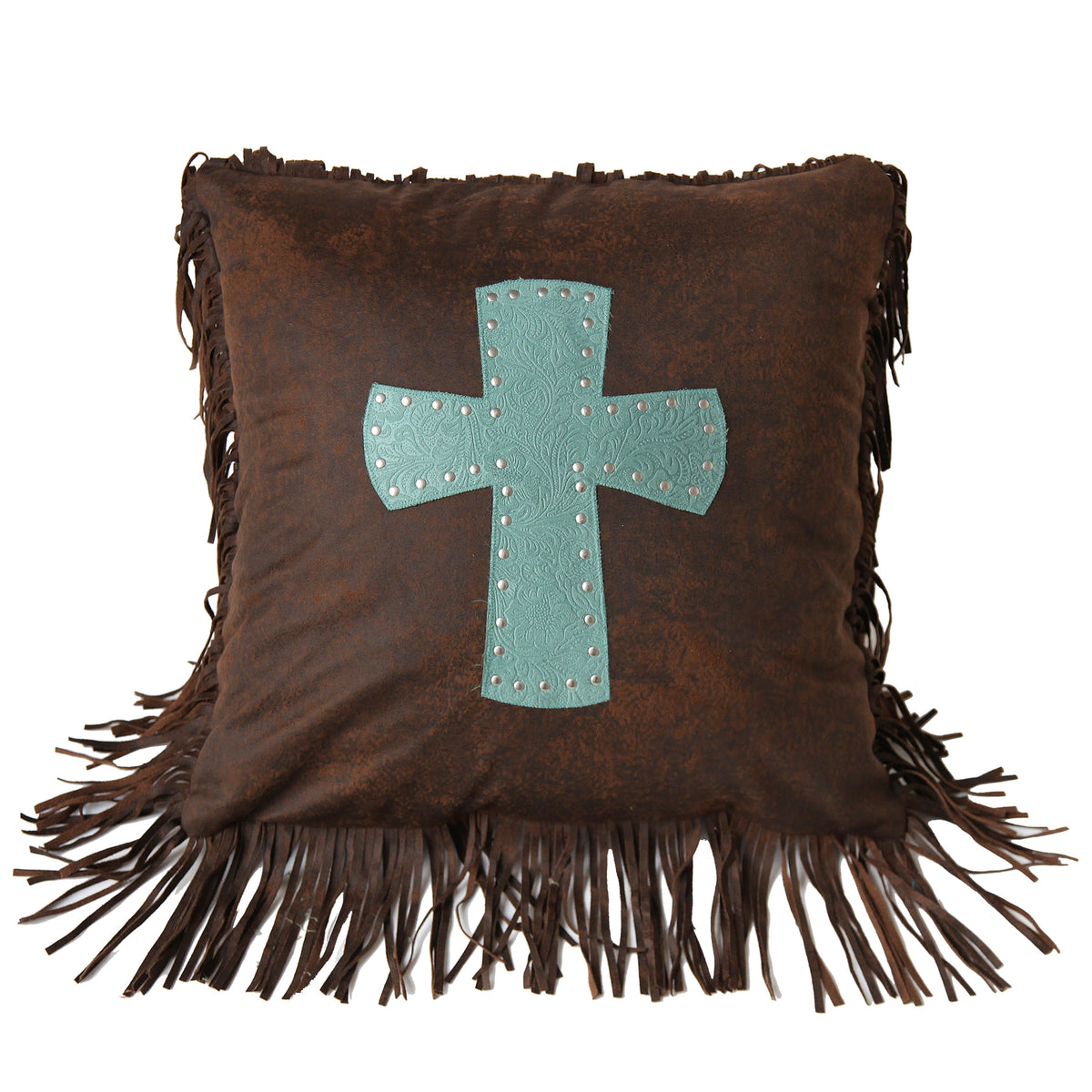Cheyenne Cross Tooled Leather Throw Pillow, 18" x 18", Turquoise, 1PC