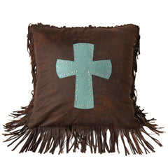 Cheyenne Cross Tooled Leather Throw Pillow, 18" x 18", Turquoise, 1PC