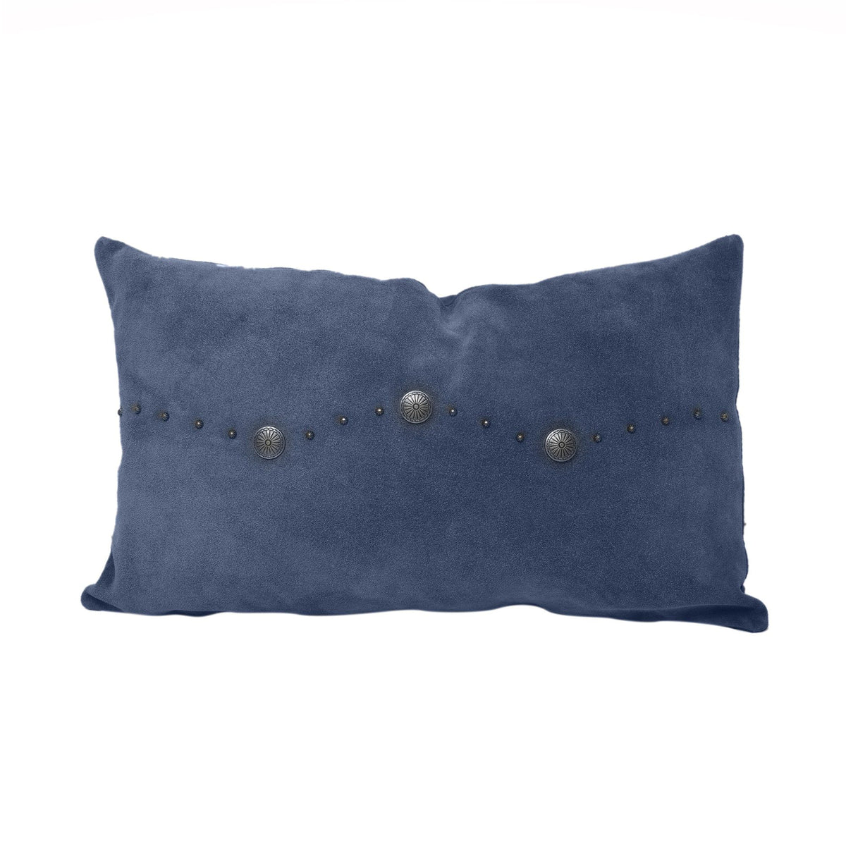 Western Suede Antique Silver Concho & Studded Lumbar Pillow, 12" x 20", Navy, 1PC