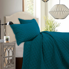 Velvet Diamond Quilt Set, Full/Queen, Teal, 3PC