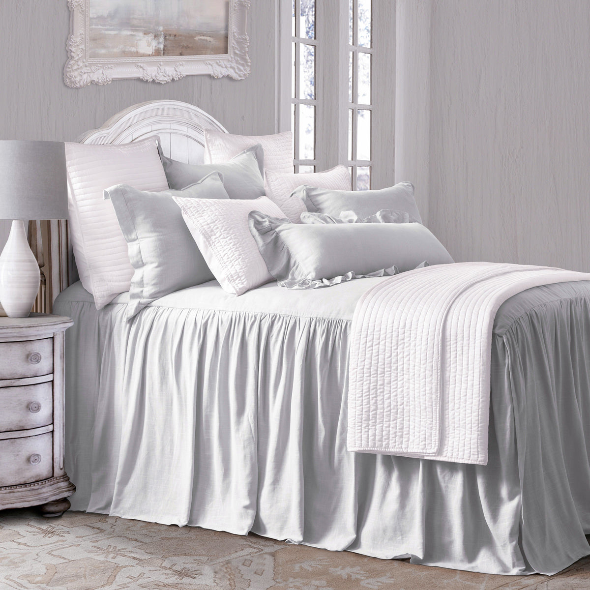 Luna Washed Linen Bedspread Set, Twin, Light Gray, 2PC