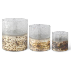 3 PC Tiered Cream & Gold Acid Wash Glass Cylinder Containers