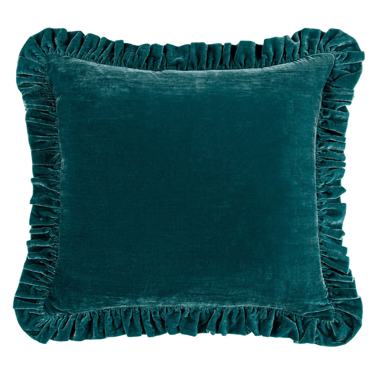 Stella Faux Silk Velvet Ruffled Euro Sham, 27" x 27", Teal, 1PC