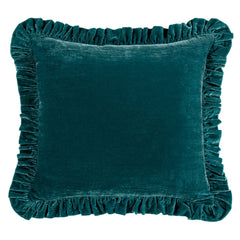 Stella Faux Silk Velvet Ruffled Euro Sham, 27" x 27", Teal, 1PC