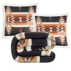 Yosemite Campfire Sherpa Throw Set, Black, 3PC