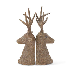 11.5" Set of 2 Tan Resin Deer Bust Bookends