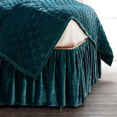 Stella Faux Silk Velvet Bed Skirt, Queen, Teal, 1PC