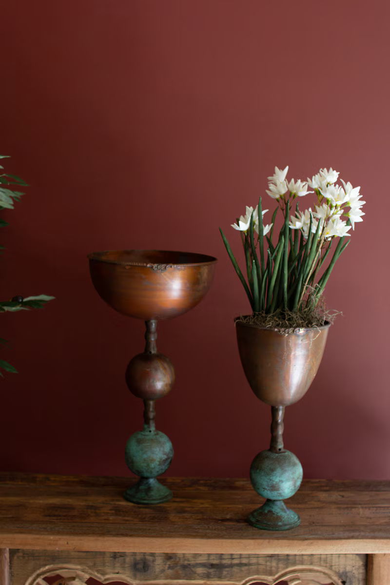 Copper Patina Finish Compotes S/2