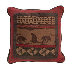 Cascade Lodge Bear Red Plaid Throw Pillow, 18" x 18", 1PC