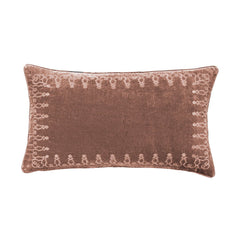 Stella Faux Silk Velvet Embroidered Lumbar Pillow, 14" x 24", Dusty Rose, 1PC