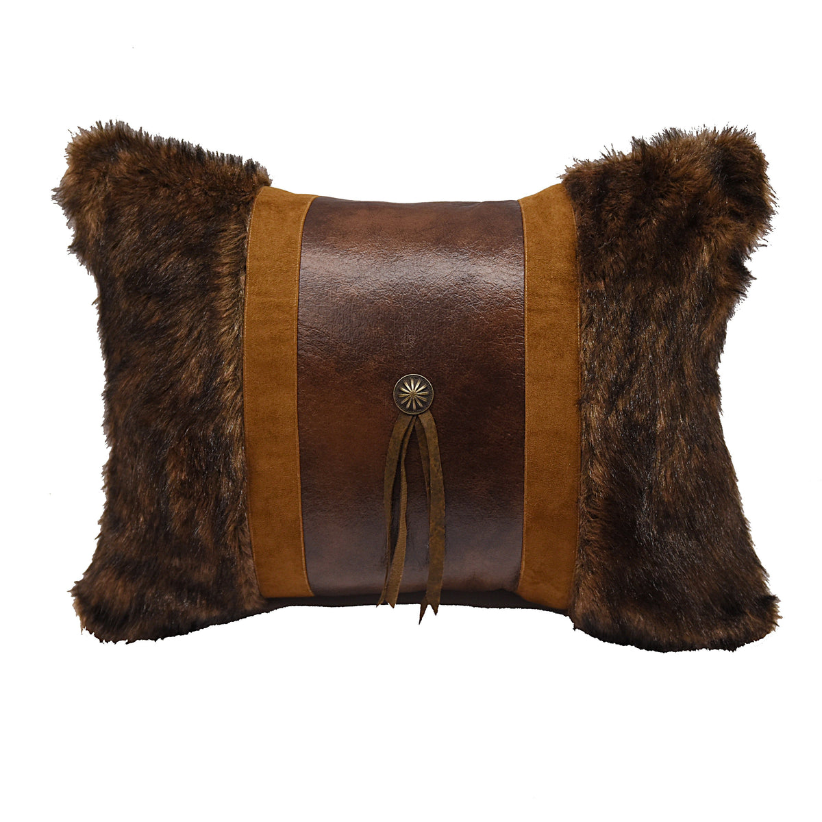 Faux Fur Concho & Fringe Lumbar Pillow, 16" x 21", 1PC