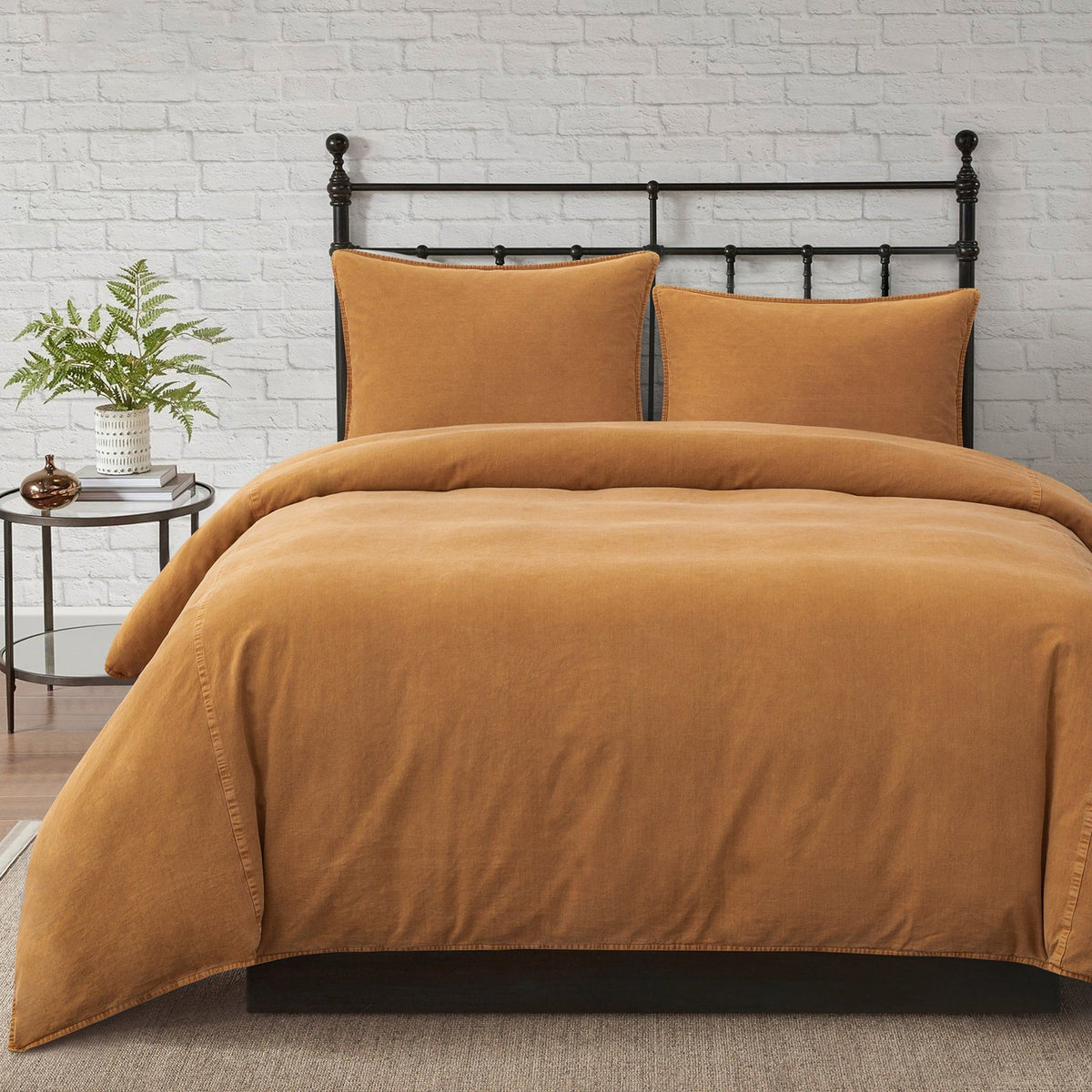 Stonewashed Cotton Canvas Duvet Cover Set, Super Queen, Terracotta, 3PC