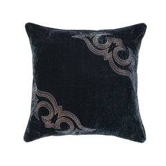 Stella Boot Stitch Faux Silk Velvet Pillow, 22" x 22", Midnight Blue, 1PC