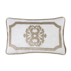 Madison Velvet Embroidered White Oblong Pillow, 16" x 26", Oatmeal, 1PC