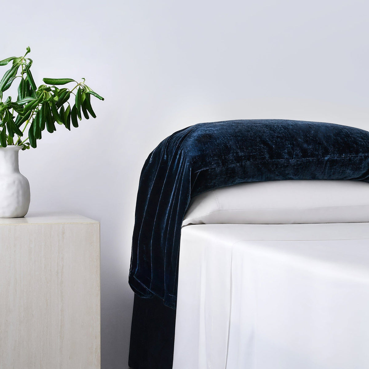 Stella Faux Silk Velvet Waterfall Pillowcase Set, Midnight Blue, 2PC