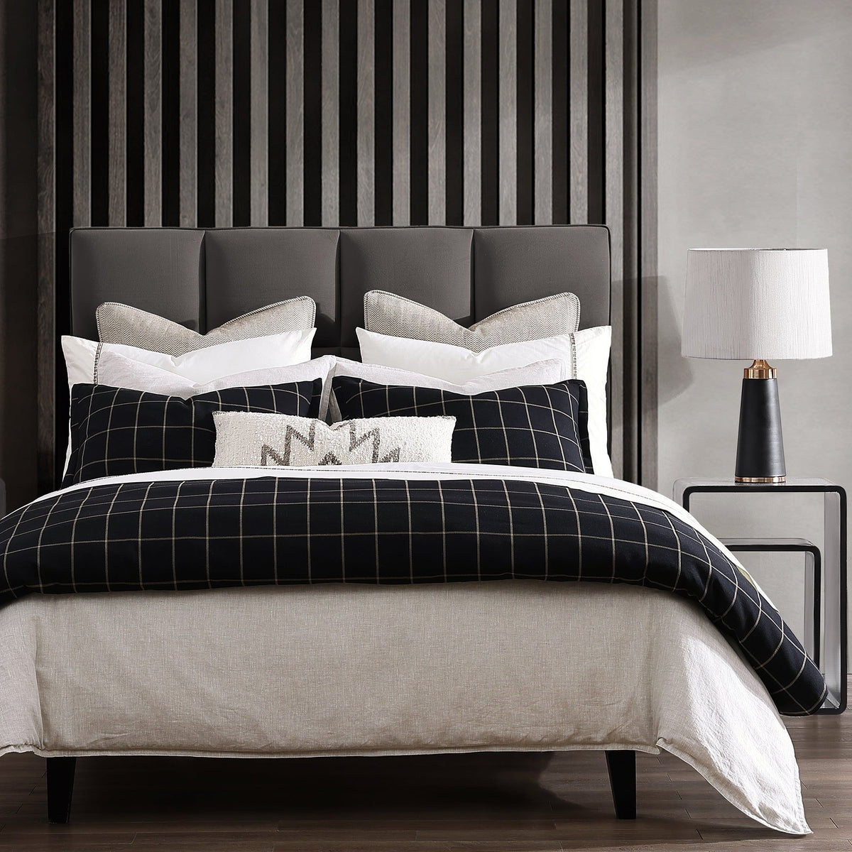 Windowpane Plaid Comforter Set, Super King, Black, 3PC
