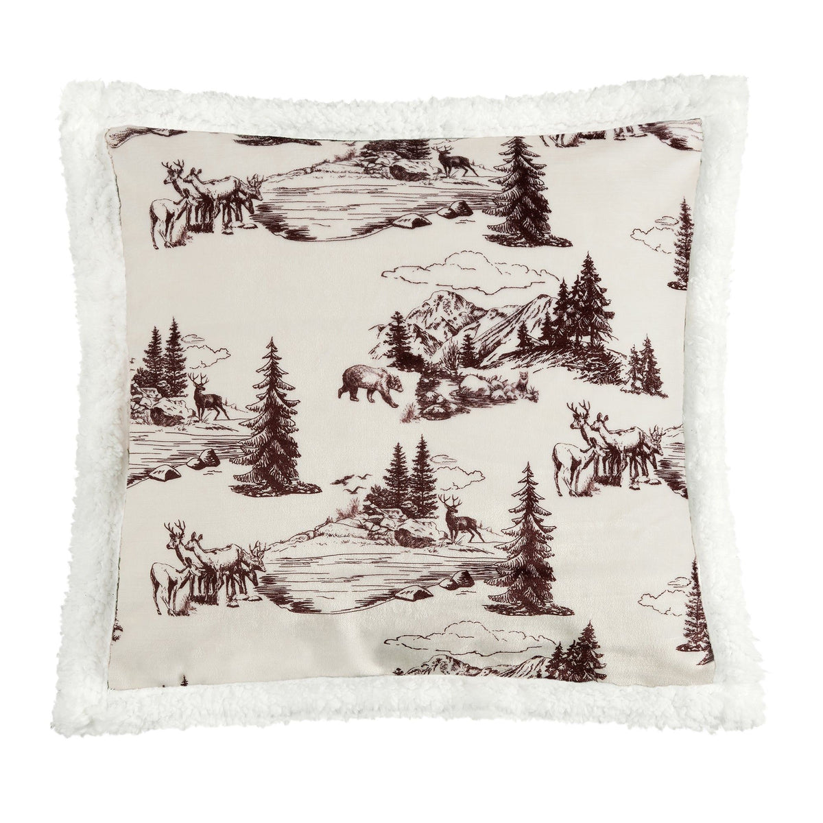 White Pine Campfire Sherpa Pillow, 18" x 18", 1PC, 6 MOQ