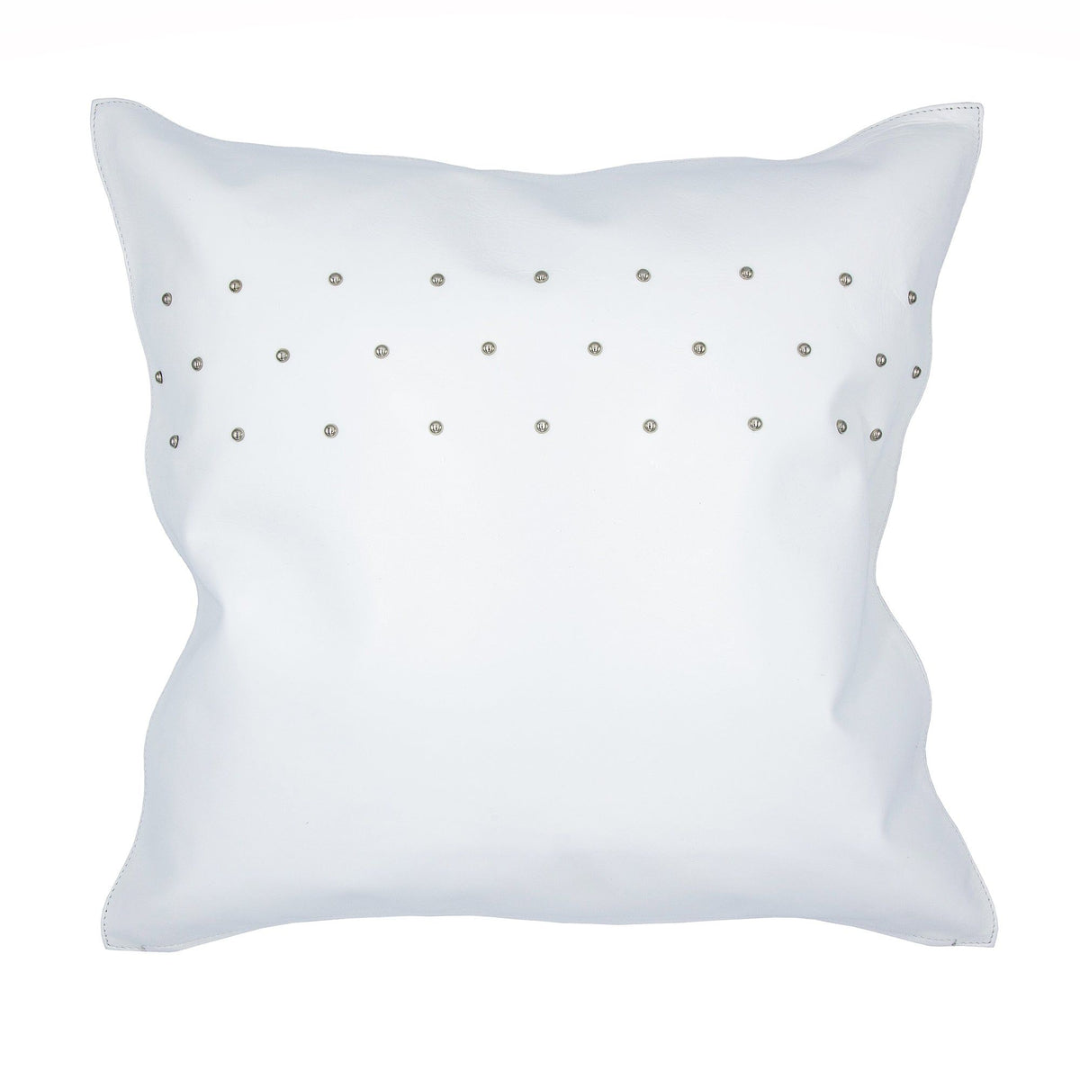 Genuine White Leather Studded Throw Pillow, 20" x 20", 1PC
